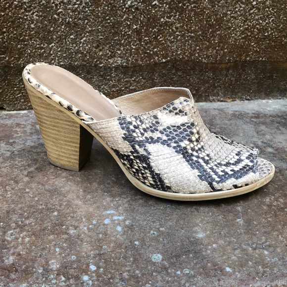 firth Shoes - Firth leather snakeskin peep toe slide block heels mules size EU 37